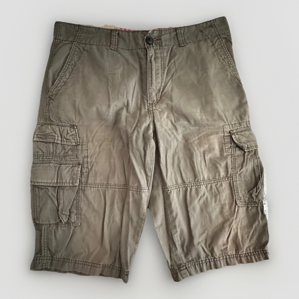 Unionbay Mens Thick Y2K Cargo Shorts 34 Green Pockets Logo Baggy Skater Surplus